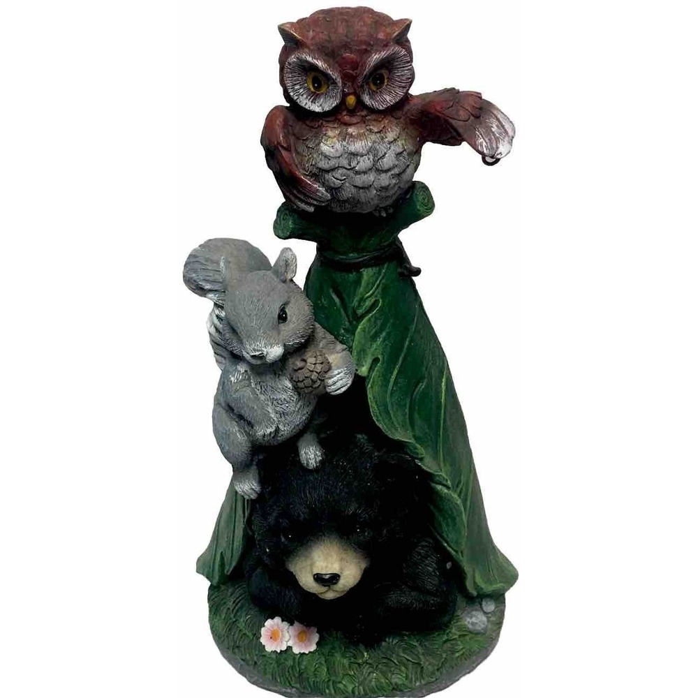 Stacked Woodland Animals Figurine Owl, Squirrel, Bear 13"x7" High Rare